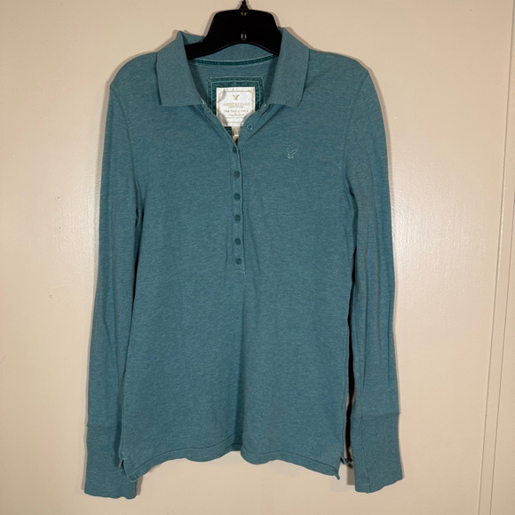 American Eagle Outfitters Tops - Y2K 2000s Teal Henley Long Sleeve Top Large Vintage American Eagle